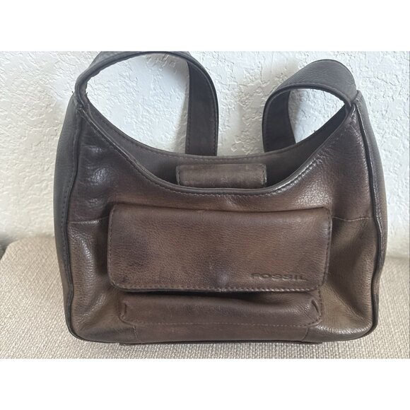 FOSSIL SMALL LEATHER HANDBAG BROWN - Picture 1 of 5